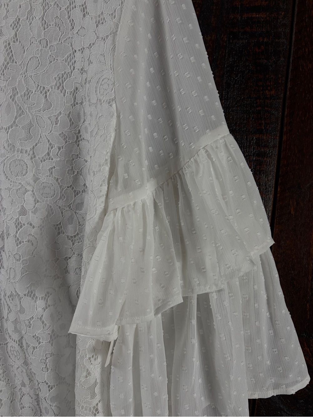 Kensie Romantic Boho White Lace Top Ruffled Sleeves Size Large - Picture 7 of 11